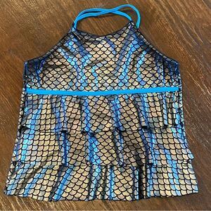 Justice Silver Mermaid Tankini Top Silver Turquoise Black Size 18P